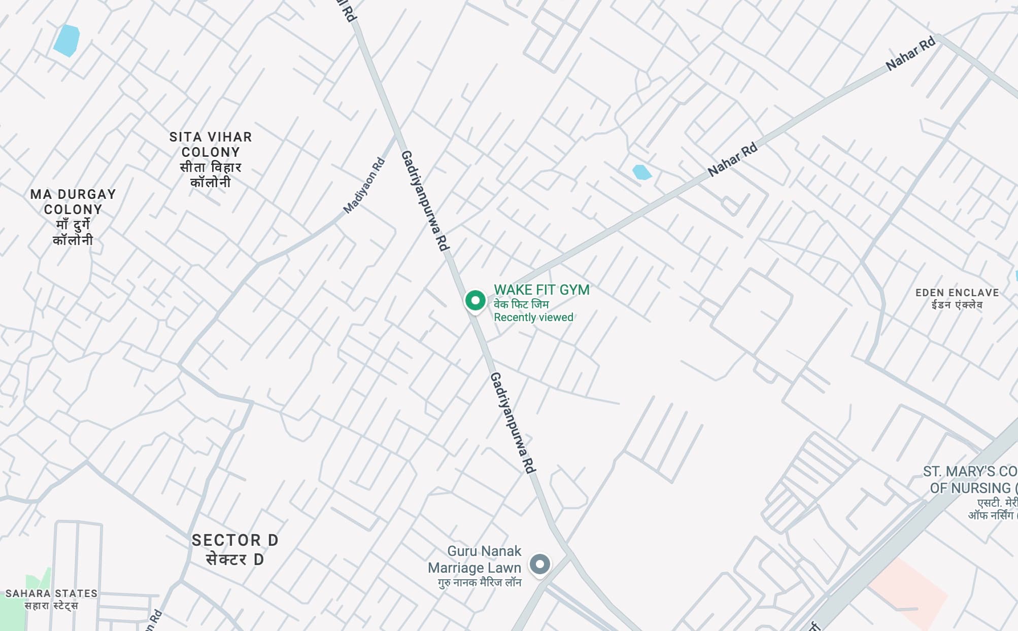 Map of Jankipuram, Lucknow, with a pin on Kaustubh near Gadhiyanpurwa Road.